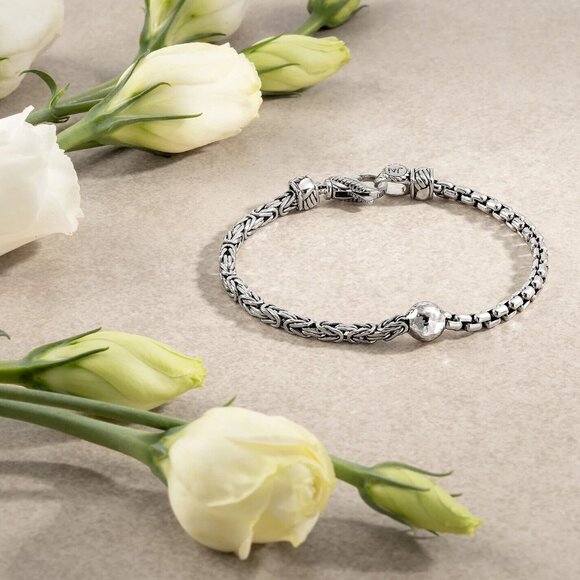 John Hardy JAI Byzantine 3.5mm+Box Chain 4mm Sterling Silver Bracelet XS-SM NIB - Picture 7 of 9